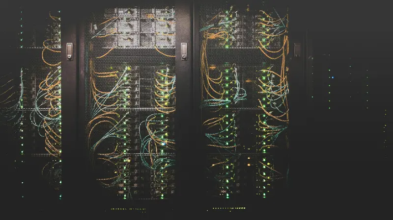 A large computer server with connecting wires